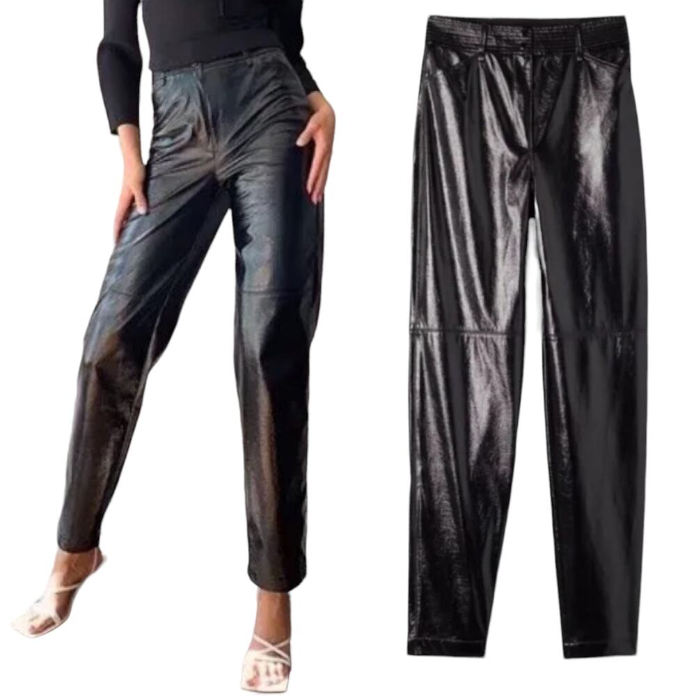 Aritzia Wilfred Funk High Rise Vegan Patent Leather Pants Glossy Black Womens 0